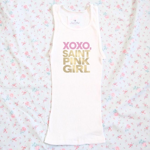 Tops - xoxo saint pink girl ribbed tank top y2k coquette
